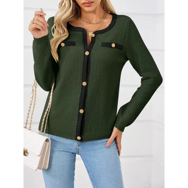 Saodimallsu Womens Button Up Cardigan Long Sleeve Open Front Cable Knit Fall Trendy Sweater Jacket with PocketsArmy Green