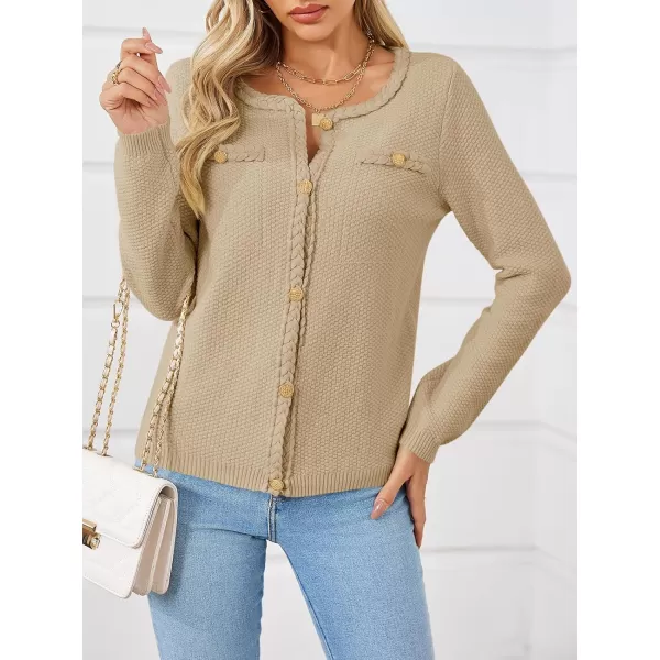 Saodimallsu Womens Button Up Cardigan Long Sleeve Open Front Cable Knit Fall Trendy Sweater Jacket with PocketsBeige