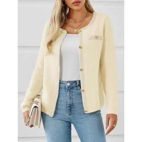 Saodimallsu Womens Button Up Cardigan Long Sleeve Open Front Cable Knit Fall Trendy Sweater Jacket with PocketsBeigeyellow