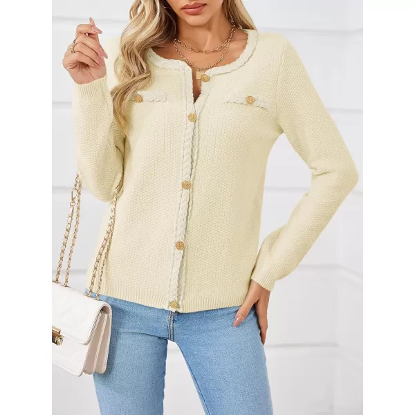 Saodimallsu Womens Button Up Cardigan Long Sleeve Open Front Cable Knit Fall Trendy Sweater Jacket with PocketsBeigeyellow