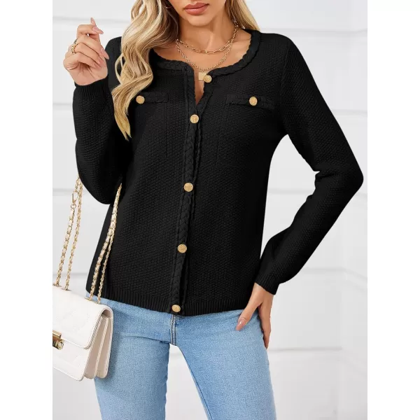 Saodimallsu Womens Button Up Cardigan Long Sleeve Open Front Cable Knit Fall Trendy Sweater Jacket with PocketsBlack