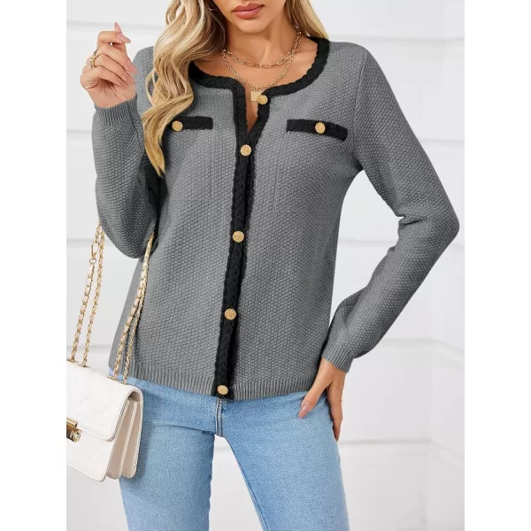 Saodimallsu Womens Button Up Cardigan Long Sleeve Open Front Cable Knit Fall Trendy Sweater Jacket with PocketsGrey