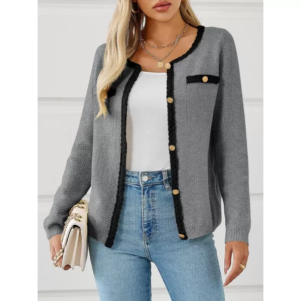 Saodimallsu Womens Button Up Cardigan Long Sleeve Open Front Cable Knit Fall Trendy Sweater Jacket with PocketsGrey