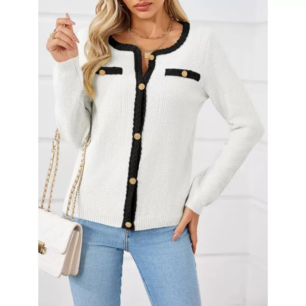 Saodimallsu Womens Button Up Cardigan Long Sleeve Open Front Cable Knit Fall Trendy Sweater Jacket with PocketsWhite