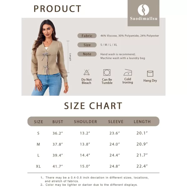 Saodimallsu Womens Puff Long Sleeve Sweaters V Neck Cropped Bow Button Front Cozy Knit Cardigan Sweater TopsApricotgrey