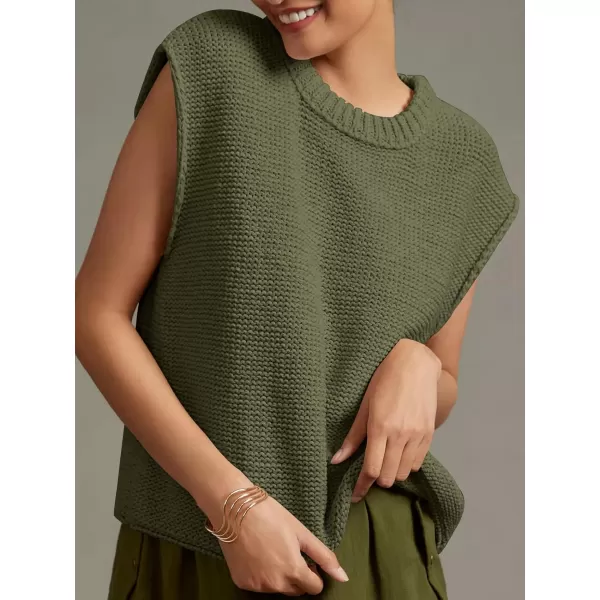 Saodimallsu Womens Sleeveless Crewneck Sweaters Ribbed Knit Tank Tops 2024 Trendy Sweater VestArmy Green