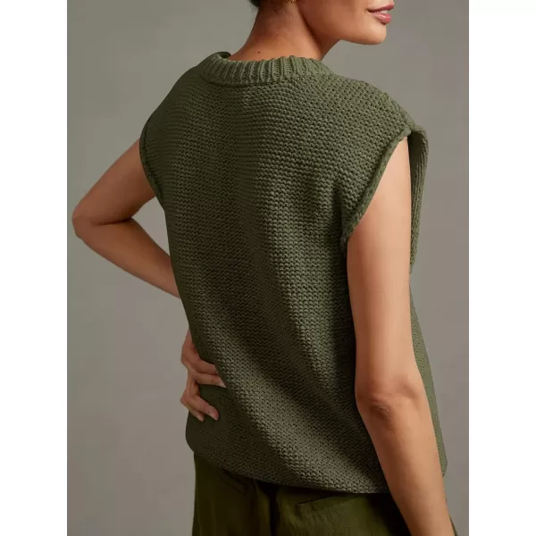 Saodimallsu Womens Sleeveless Crewneck Sweaters Ribbed Knit Tank Tops 2024 Trendy Sweater VestArmy Green