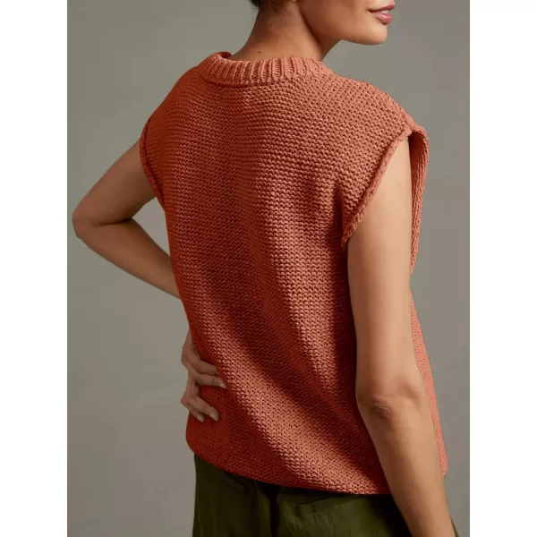 Saodimallsu Womens Sleeveless Crewneck Sweaters Ribbed Knit Tank Tops 2024 Trendy Sweater VestBrick Red