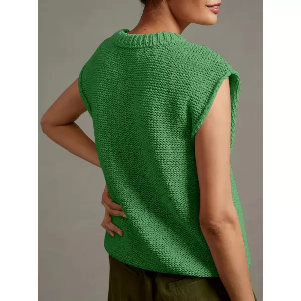 Saodimallsu Womens Sleeveless Crewneck Sweaters Ribbed Knit Tank Tops 2024 Trendy Sweater VestGreen