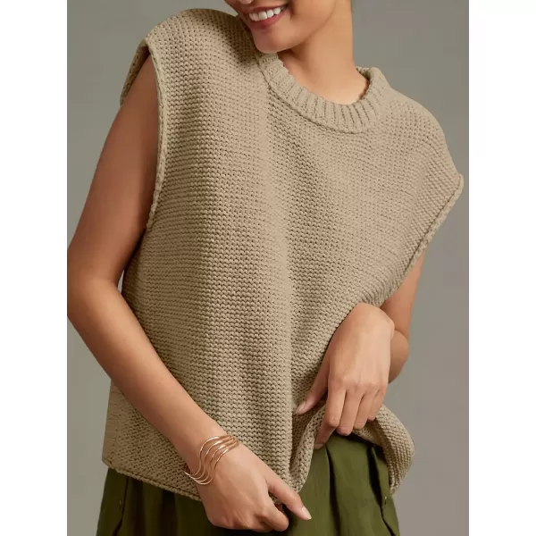 Saodimallsu Womens Sleeveless Crewneck Sweaters Ribbed Knit Tank Tops 2024 Trendy Sweater VestKhaki