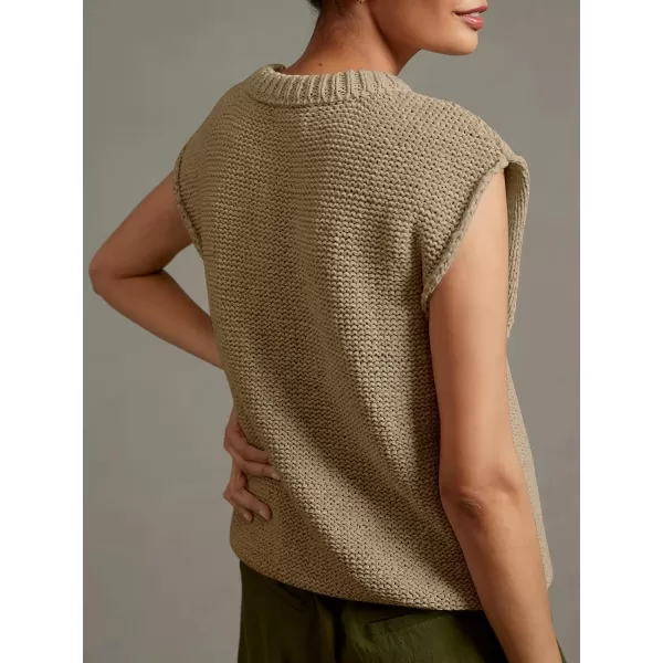 Saodimallsu Womens Sleeveless Crewneck Sweaters Ribbed Knit Tank Tops 2024 Trendy Sweater VestKhaki