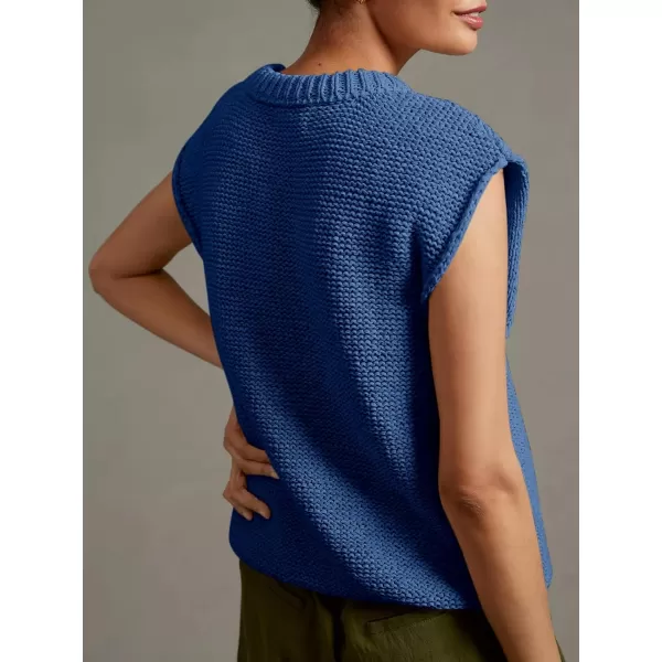 Saodimallsu Womens Sleeveless Crewneck Sweaters Ribbed Knit Tank Tops 2024 Trendy Sweater VestNavy Blue