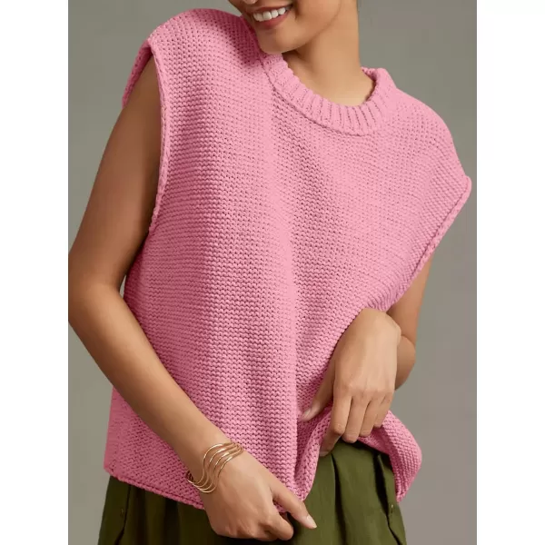 Saodimallsu Womens Sleeveless Crewneck Sweaters Ribbed Knit Tank Tops 2024 Trendy Sweater VestPink