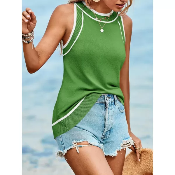 Saodimallsu Womens Sleeveless Tank Tops Summer Halter Color Block Oversized Knit Loose Shirts Trendy Sweater VestGreen