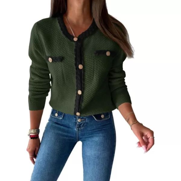 Saodimallsu Womens Button Up Cardigan Long Sleeve Open Front Cable Knit Fall Trendy Sweater Jacket with PocketsArmy Green