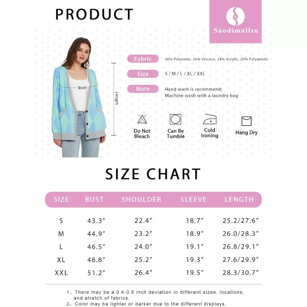 Saodimallsu Womens Checkered Oversized Cardigan Sweaters V Neck Button Down Long Sleeve Slouchy Knit Jacket CoatsBlue