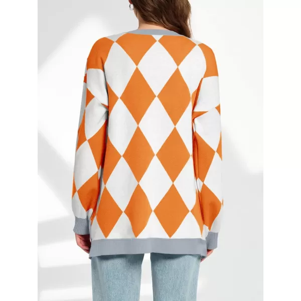 Saodimallsu Womens Checkered Oversized Cardigan Sweaters V Neck Button Down Long Sleeve Slouchy Knit Jacket CoatsOrange