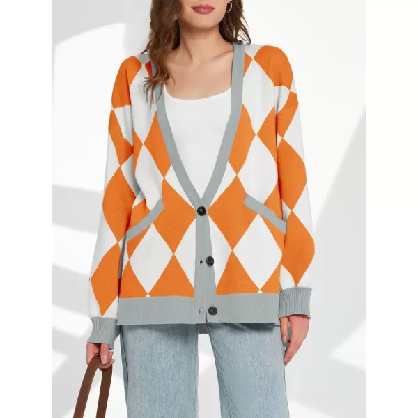 Saodimallsu Womens Checkered Oversized Cardigan Sweaters V Neck Button Down Long Sleeve Slouchy Knit Jacket CoatsOrange