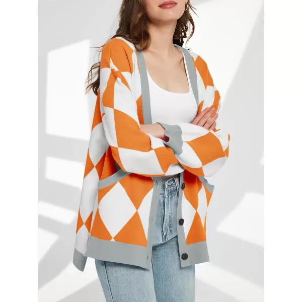 Saodimallsu Womens Checkered Oversized Cardigan Sweaters V Neck Button Down Long Sleeve Slouchy Knit Jacket CoatsOrange