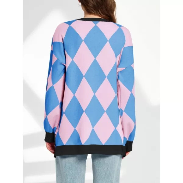 Saodimallsu Womens Checkered Oversized Cardigan Sweaters V Neck Button Down Long Sleeve Slouchy Knit Jacket CoatsPink