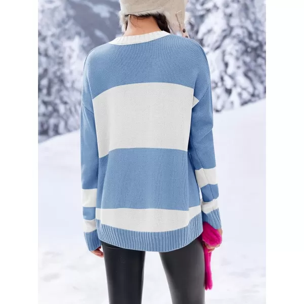 Saodimallsu Womens Color Block Oversized Sweater Ski Print Fall Trendy Crew Neck Long Sleeve Pullover Sweaters Knit TopsBlue