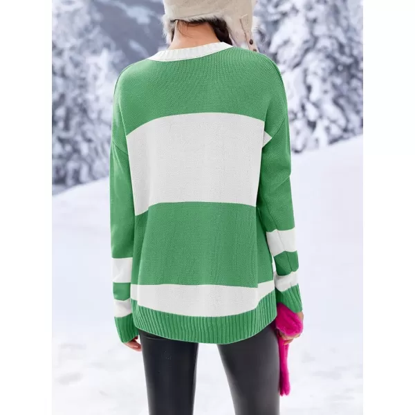 Saodimallsu Womens Color Block Oversized Sweater Ski Print Fall Trendy Crew Neck Long Sleeve Pullover Sweaters Knit TopsGreen