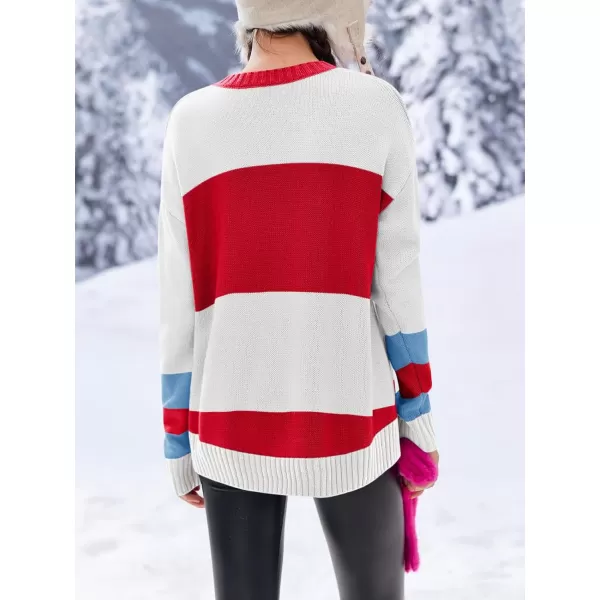 Saodimallsu Womens Color Block Oversized Sweater Ski Print Fall Trendy Crew Neck Long Sleeve Pullover Sweaters Knit TopsRed