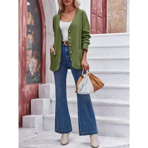 Saodimallsu Womens V Neck Cardigan Button Loose Knit Sweater Blazer Open Front Elegant Cardigans with PocketsArmy Green