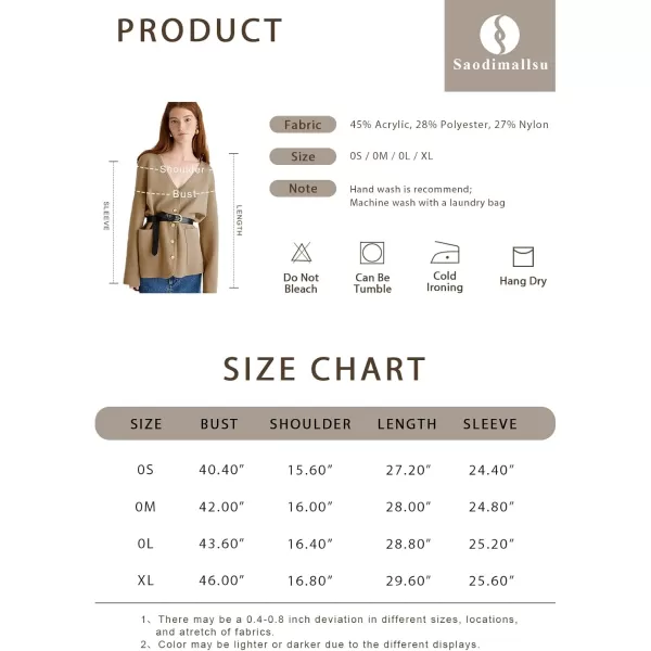 Saodimallsu Womens V Neck Cardigan Button Loose Knit Sweater Blazer Open Front Elegant Cardigans with PocketsBeige