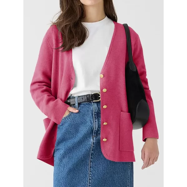 Saodimallsu Womens V Neck Cardigan Button Loose Knit Sweater Blazer Open Front Elegant Cardigans with PocketsBright Pink