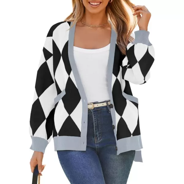 Saodimallsu Womens Checkered Oversized Cardigan Sweaters V Neck Button Down Long Sleeve Slouchy Knit Jacket CoatsBlack