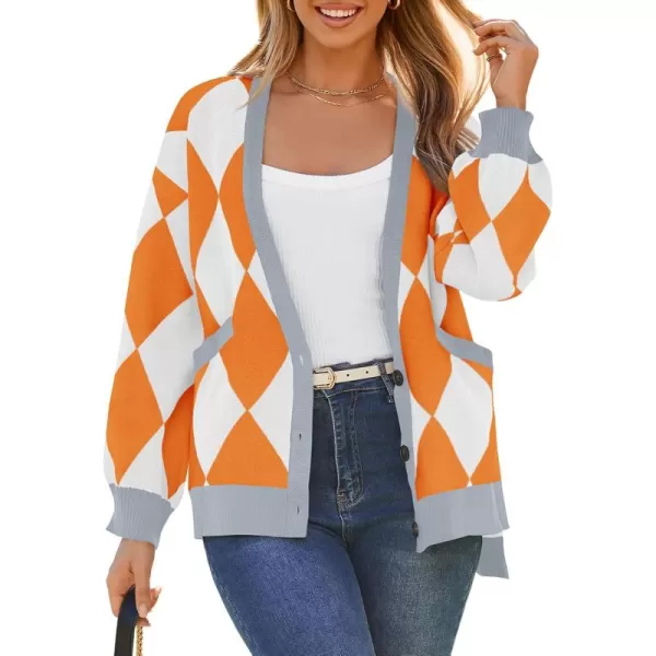 Saodimallsu Womens Checkered Oversized Cardigan Sweaters V Neck Button Down Long Sleeve Slouchy Knit Jacket CoatsOrange