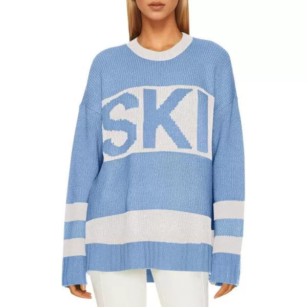 Saodimallsu Womens Color Block Oversized Sweater Ski Print Fall Trendy Crew Neck Long Sleeve Pullover Sweaters Knit TopsBlue