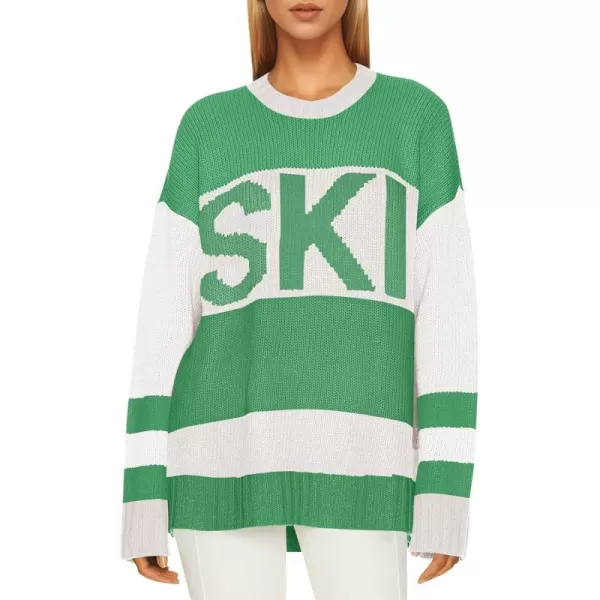 Saodimallsu Womens Color Block Oversized Sweater Ski Print Fall Trendy Crew Neck Long Sleeve Pullover Sweaters Knit TopsGreen