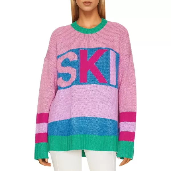 Saodimallsu Womens Color Block Oversized Sweater Ski Print Fall Trendy Crew Neck Long Sleeve Pullover Sweaters Knit TopsPink