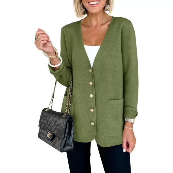 Saodimallsu Womens V Neck Cardigan Button Loose Knit Sweater Blazer Open Front Elegant Cardigans with PocketsArmy Green