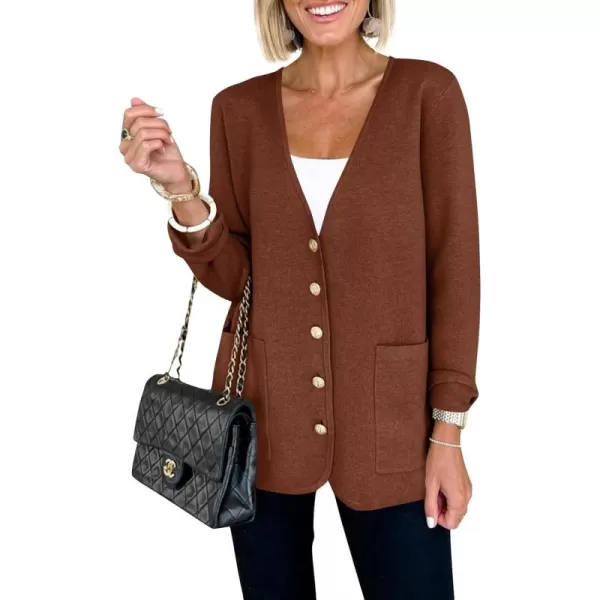 Saodimallsu Womens V Neck Cardigan Button Loose Knit Sweater Blazer Open Front Elegant Cardigans with PocketsCaramel Colour