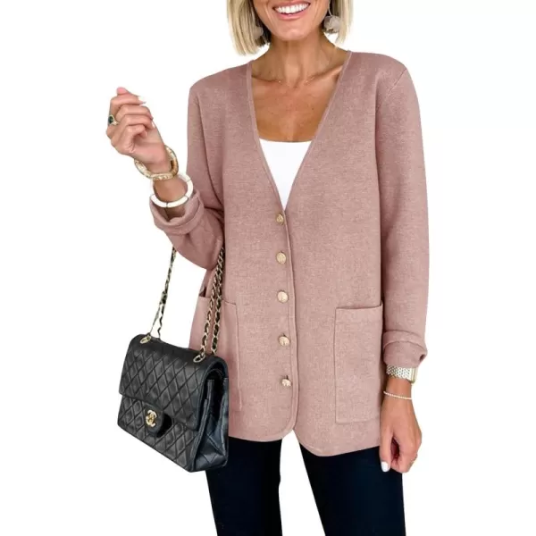 Saodimallsu Womens V Neck Cardigan Button Loose Knit Sweater Blazer Open Front Elegant Cardigans with PocketsPink