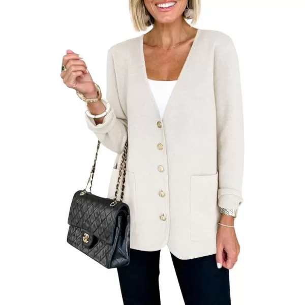 Saodimallsu Womens V Neck Cardigan Button Loose Knit Sweater Blazer Open Front Elegant Cardigans with PocketsWhite