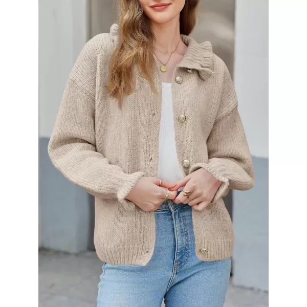 Saodimallsu Womens Ruffle Cardigan Oversized Button Up Fall Trendy Ribbed Knit Open Front Long Sleeve Loose Cute SweaterLight Khaki