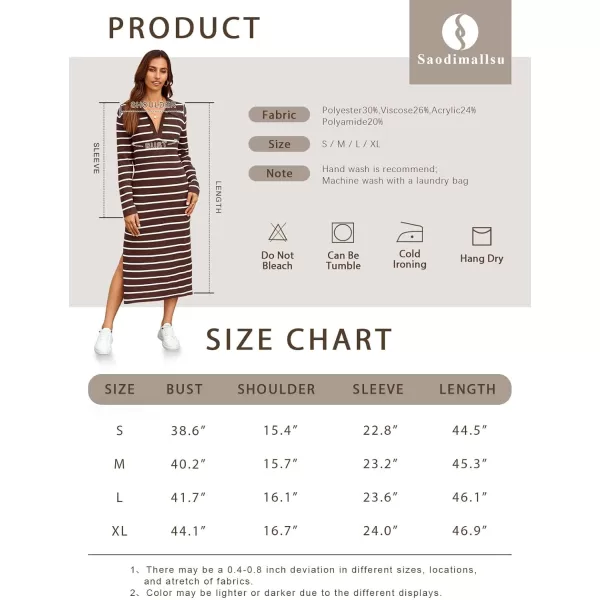 Saodimallsu Womens Striped Sweater Dress Fall Chunky Knit V Neck Collared Long Sleeve Sexy Slit Loose Midi DressesBeige