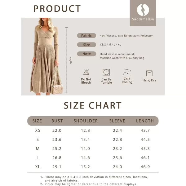 Saodimallsu Womens Long Sleeve Midi Sweater Dress Wrap V Neck Pleated A Line Fit Flare Elegant Knit Maxi DressBeige