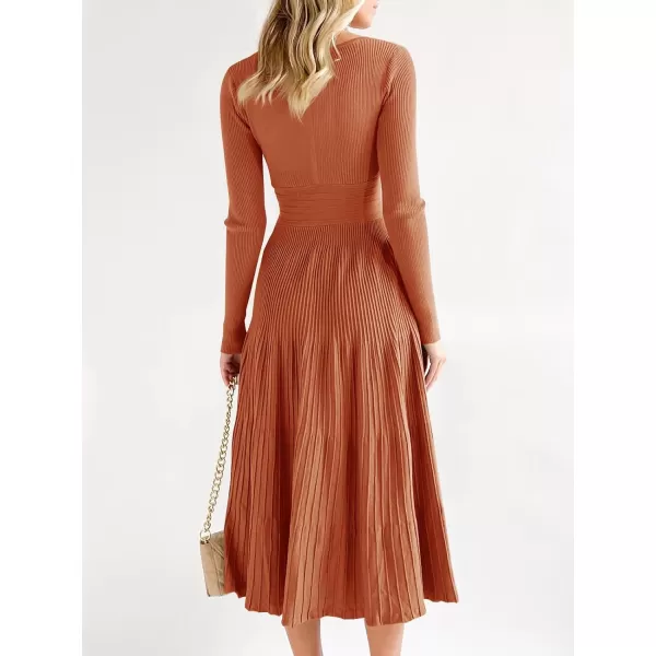 Saodimallsu Womens Long Sleeve Midi Sweater Dress Wrap V Neck Pleated A Line Fit Flare Elegant Knit Maxi DressOrange