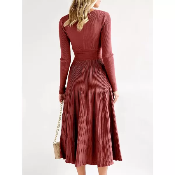 Saodimallsu Womens Long Sleeve Midi Sweater Dress Wrap V Neck Pleated A Line Fit Flare Elegant Knit Maxi DressWine Red