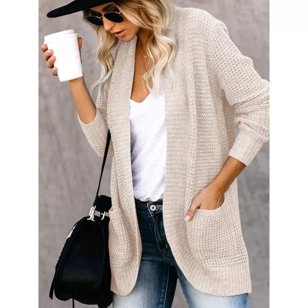 Saodimallsu Womens Loose Open Front Cardigan Long Sleeve Casual Lightweight Soft Knit Sweaters Coat with PocketsApricot