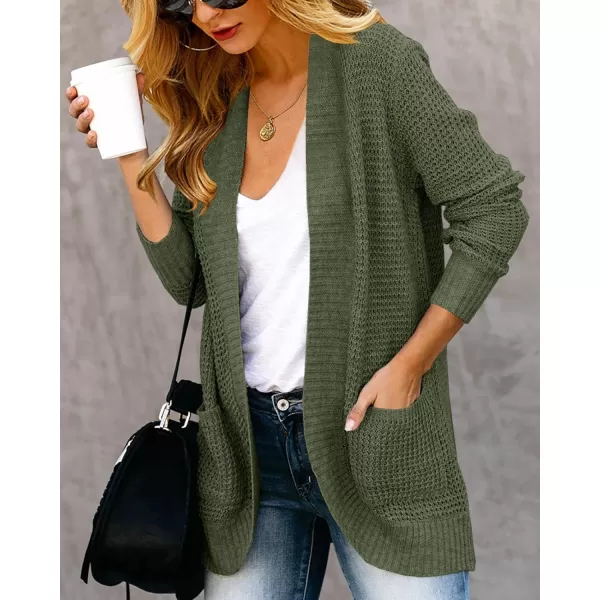 Saodimallsu Womens Loose Open Front Cardigan Long Sleeve Casual Lightweight Soft Knit Sweaters Coat with PocketsArmy Green