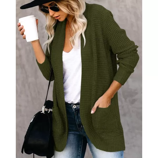 Saodimallsu Womens Loose Open Front Cardigan Long Sleeve Casual Lightweight Soft Knit Sweaters Coat with PocketsArmy Green