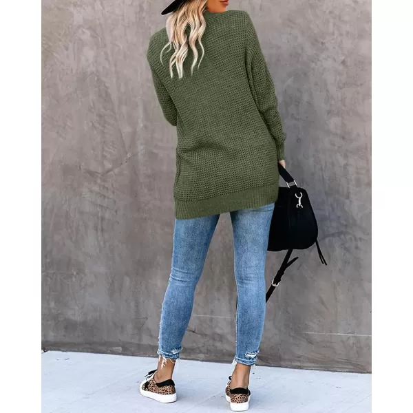 Saodimallsu Womens Loose Open Front Cardigan Long Sleeve Casual Lightweight Soft Knit Sweaters Coat with PocketsArmy Green