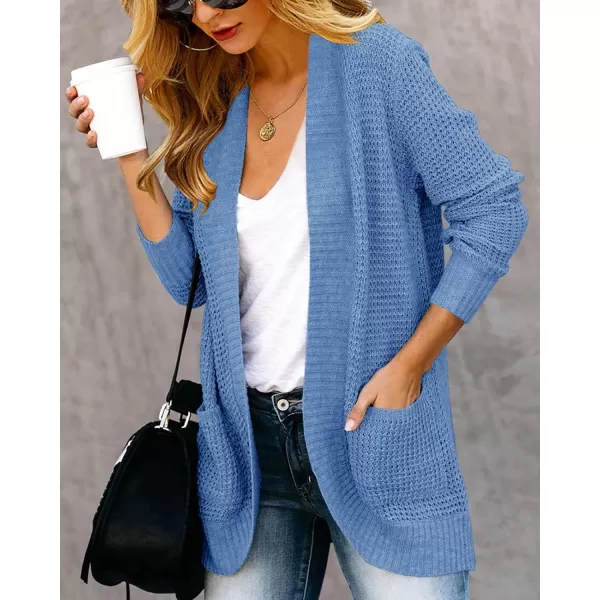 Saodimallsu Womens Loose Open Front Cardigan Long Sleeve Casual Lightweight Soft Knit Sweaters Coat with PocketsBlue