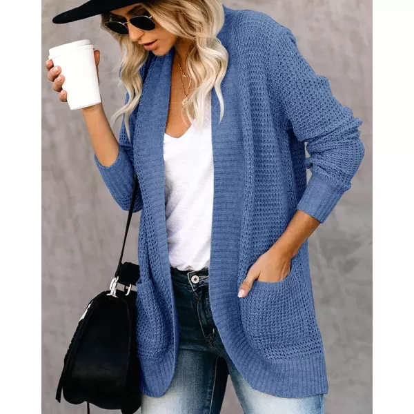 Saodimallsu Womens Loose Open Front Cardigan Long Sleeve Casual Lightweight Soft Knit Sweaters Coat with PocketsBlue